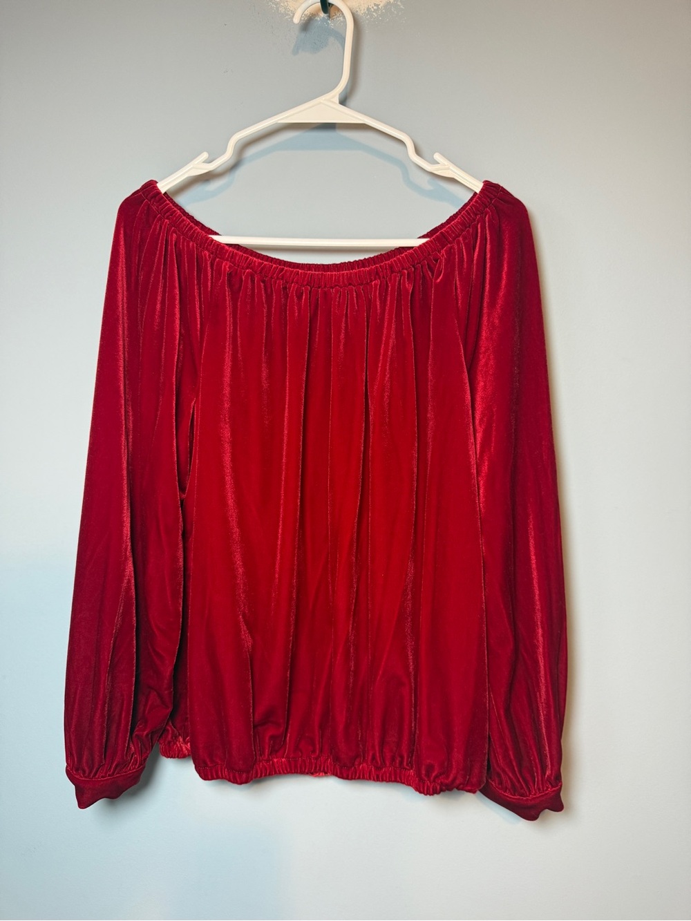 CeCe Red Velvet Off-Shoulder Blouse